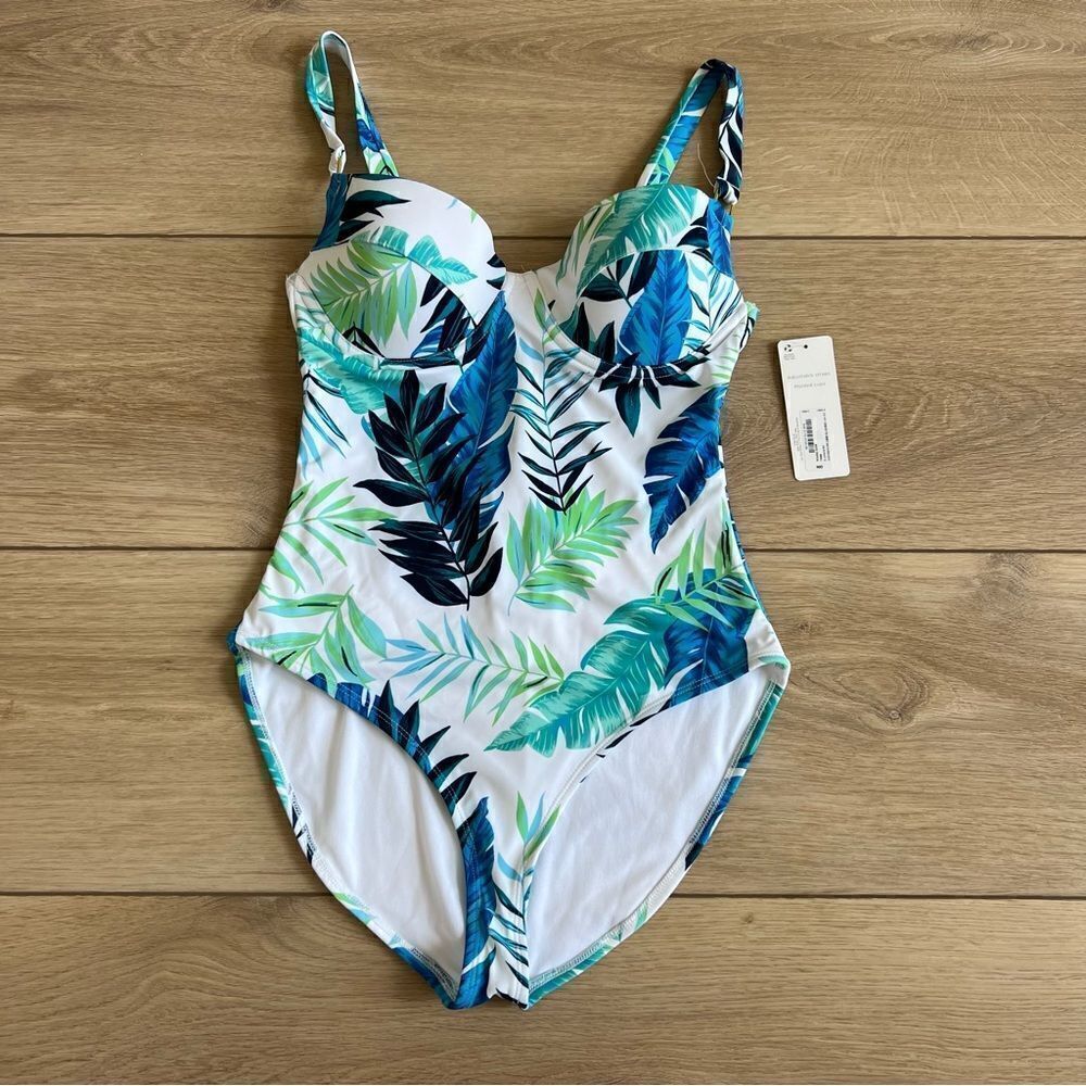 NWT Peyton and Parker One Piece Swimsuit White Blue Tropical Floral Size Small